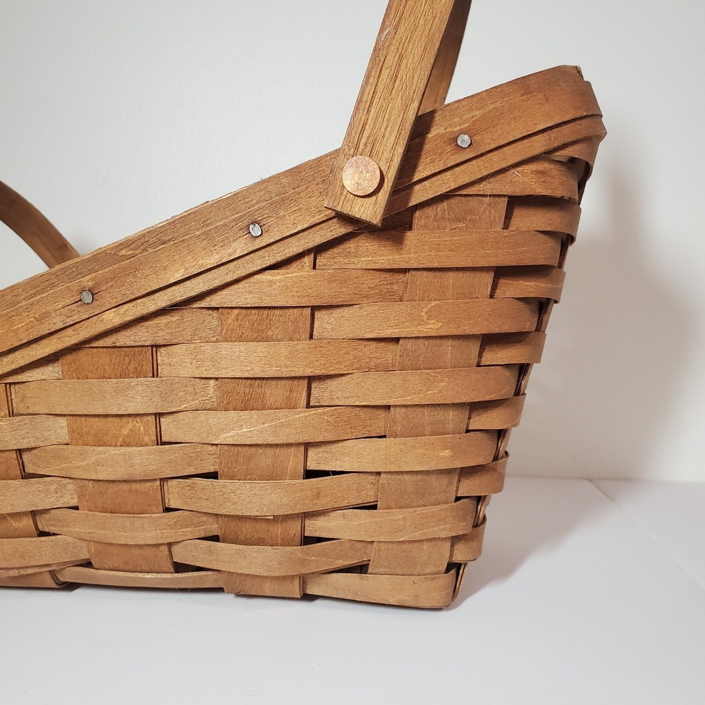 Vintage 1986 Longaberger Medium Vegetable Basket Slanted Double Handle Signed JJ - Picture 3 of 13